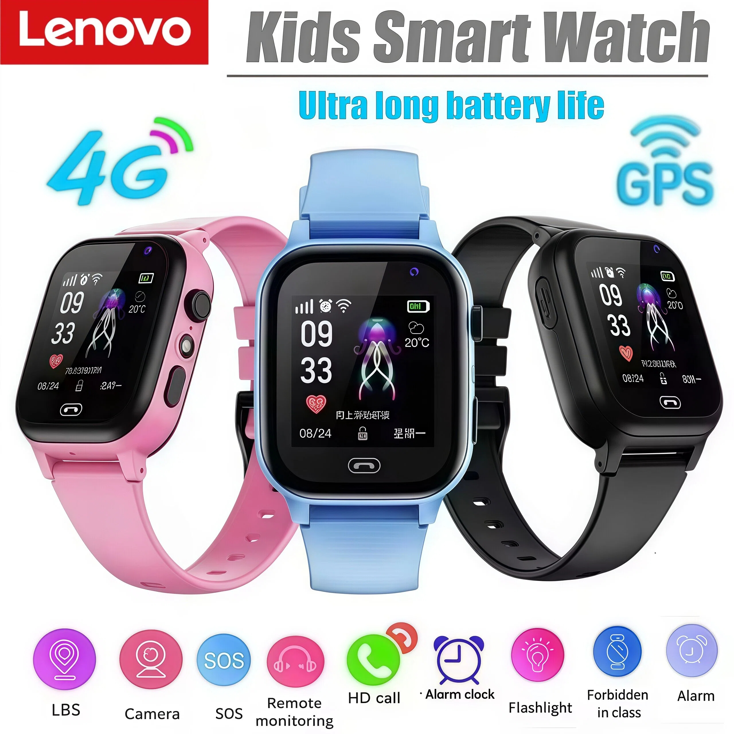 Lenovo Kids Smart Watch SOS Wi - Smartwatch Watches For Kid Boy With Gps ulasan dan harga
