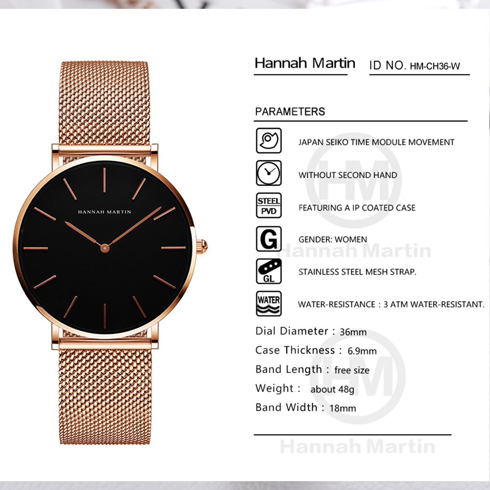 Hannah Martin Top Brand Luxury - Minimalist Thin Watch ulasan dan harga
